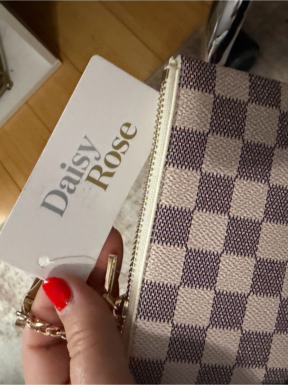 Pink Checkered Chain Wristlet